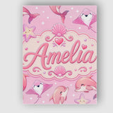 Personalised Name Pink Dolphin Stingray Custom  Modern Room Accent Elegant Feature Canvas Wall Art Print Decor Picture Ready to Hang