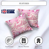 Custom Name Pink Dolphin Stingray Ocean Creatures Light Pink Dot Square Filled Cushion Throw Pillow Sofa Bed Home Decor Zip Washable UK Made
