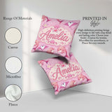 Custom Name Pink Dolphin Stingray Ocean Creatures Light Pink Dot Square Filled Cushion Throw Pillow Sofa Bed Home Decor Zip Washable UK Made