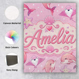 Personalised Name Pink Dolphin Stingray Custom  Modern Room Accent Elegant Feature Canvas Wall Art Print Decor Picture Ready to Hang
