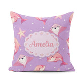 Custom Name Pink Dolphin Stingray Starfish Ocean Creatures Polka Square Filled Cushion Throw Pillow Sofa Bed Home Decor Zip Washable UK Made
