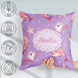 Custom Name Pink Dolphin Stingray Starfish Ocean Creatures Polka Square Filled Cushion Throw Pillow Sofa Bed Home Decor Zip Washable UK Made