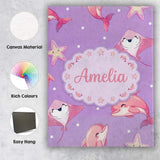 Personalised Name Pink Dolphin Stingray Custom  Modern Room Accent Elegant Feature Canvas Wall Art Print Decor Picture Ready to Hang