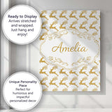 Personalised Name Gold Glitter Reindeer Christmas Seamless Pattern Custom  Unique Canvas Wall Art Print Decor Picture Ready to Hang