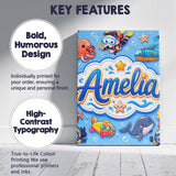 Personalised Name Kids Scuba Divers Submarine Custom Unique Gift Idea Modern Room Accent Canvas Wall Art Print Decor Picture Ready to Hang