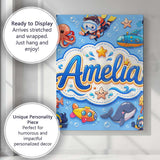 Personalised Name Kids Scuba Divers Submarine Custom Unique Gift Idea Modern Room Accent Canvas Wall Art Print Decor Picture Ready to Hang
