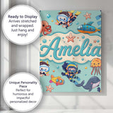 Personalised Name Kids Scuba Divers Submarine Custom Unique Gift Idea Modern Room Accent Canvas Wall Art Print Decor Picture Ready to Hang