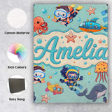 Personalised Name Kids Scuba Divers Submarine Custom Unique Gift Idea Modern Room Accent Canvas Wall Art Print Decor Picture Ready to Hang