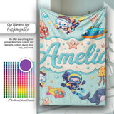 Kids Scuba Divers Submarine Jellyfish Ocean Animals Mint Green  Personalised Custom Name Super Soft Fleece Blanket Bed Sofa Throw