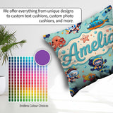Custom Name Kids Scuba Divers Submarine Ocean Animals Mint Green Square Filled Cushion Throw Pillow Sofa Bed Home Decor Zip Washable UK Made