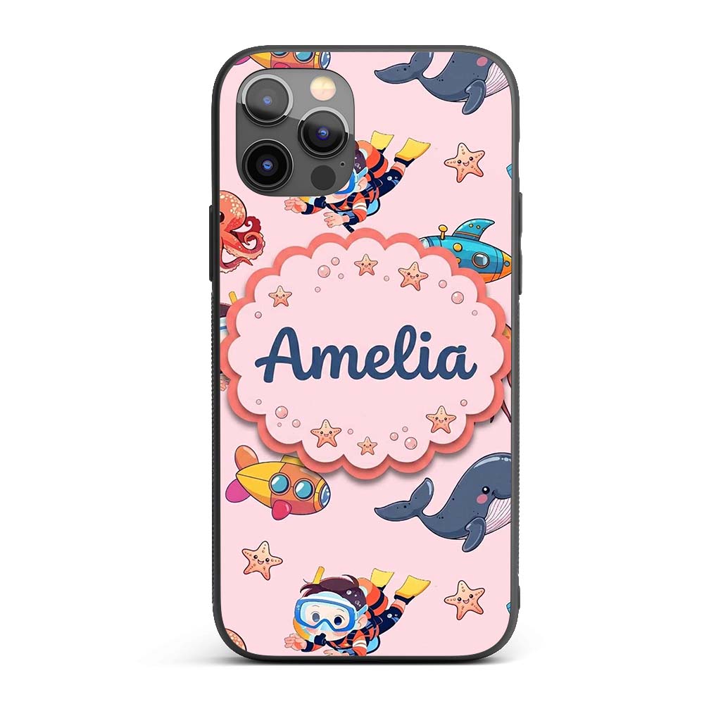 Kids Scuba Divers Submarine Decorative Design Custom Name Protective Phone Case Mobile Cover Durable Everyday Smartphone Shock Resistant