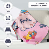 Kids Scuba Divers Submarine Jellyfish Ocean Animals Rose Pink Lovely  Personalised Custom Name Super Soft Fleece Blanket Bed Sofa Throw