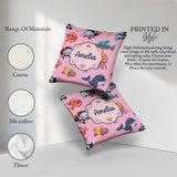 Custom Name Kids Scuba Divers Submarine Ocean Animals Rose Pink Square Filled Cushion Throw Pillow Sofa Bed Home Decor Zip Washable UK Made