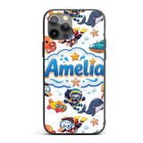 Kids Scuba Divers Submarine Decorative Design Custom Name Protective Phone Case Mobile Cover Durable Everyday Smartphone Shock Resistant
