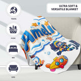 Kids Scuba Divers Submarine Jellyfish Ocean Animals Light Grey  Personalised Custom Name Super Soft Fleece Blanket Bed Sofa Throw