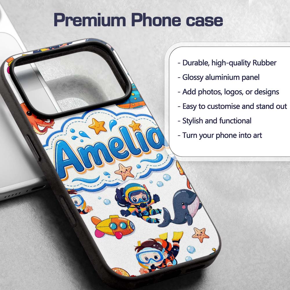 Kids Scuba Divers Submarine Decorative Design Custom Name Protective Phone Case Mobile Cover Durable Everyday Smartphone Shock Resistant