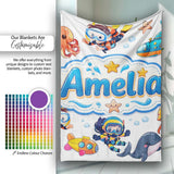 Kids Scuba Divers Submarine Jellyfish Ocean Animals Light Grey  Personalised Custom Name Super Soft Fleece Blanket Bed Sofa Throw