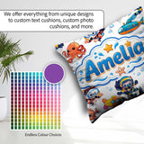 Custom Name Kids Scuba Divers Submarine Ocean Animals Light Grey Square Filled Cushion Throw Pillow Sofa Bed Home Decor Zip Washable UK Made