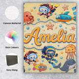 Personalised Name Kids Scuba Divers Submarine Custom Unique Gift Idea Modern Room Accent Canvas Wall Art Print Decor Picture Ready to Hang