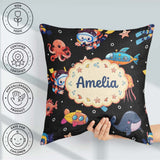 Custom Name Kid Scuba Diver Submarine Jellyfish Ocean Deep Black Square Filled Cushion Throw Pillow Sofa Bed Home Decor Zip Washable UK Made