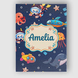 Personalised Name Kid Scuba Diver Submarine Custom  Bespoke Interior Contemporary Canvas Wall Art Print Decor Picture Ready to Hang