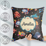 Custom Name Kid Scuba Submarine Jellyfish Animal Charcoal Bubble Square Filled Cushion Throw Pillow Sofa Bed Home Decor Zip Washable UK Made