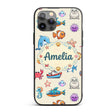 Cartoon Sea Animals Diver Dolphin Shark Crab Boat Custom Name Protective Phone Case Mobile Cover Durable Everyday Smartphone Shock Resistant