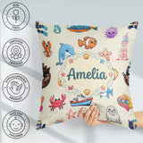 Custom Name Cartoon Sea Animals Diver Shark Crab Boat Lighthouse Square Filled Cushion Throw Pillow Sofa Bed Home Decor Zip Washable UK Made