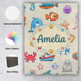 Personalised Name Cartoon Sea Animals Diver Custom  Bespoke Interior Contemporary Canvas Wall Art Print Decor Picture Ready to Hang