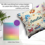 Custom Name Cartoon Sea Animals Diver Shark Crab Boat Lighthouse Square Filled Cushion Throw Pillow Sofa Bed Home Decor Zip Washable UK Made