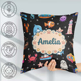 Custom Name Cartoon Sea Animals Diver Dolphin Shark Black Bubble Square Filled Cushion Throw Pillow Sofa Bed Home Decor Zip Washable UK Made