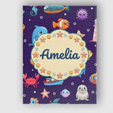 Personalised Name Cartoon Sea Animals Diver Custom  Bespoke Interior Contemporary Canvas Wall Art Print Decor Picture Ready to Hang