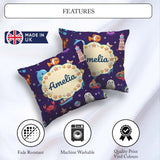 Custom Name Cartoon Animals Diver Dolphin Shark Crab Boat Purple Square Filled Cushion Throw Pillow Sofa Bed Home Decor Zip Washable UK Made