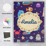 Personalised Name Cartoon Sea Animals Diver Custom  Bespoke Interior Contemporary Canvas Wall Art Print Decor Picture Ready to Hang