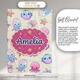 Cute Kawaii Jellyfish Starfish Pastel Ocean Creatures Cream Lovely  Personalised Custom Name Super Soft Fleece Blanket Bed Sofa Throw