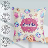 Custom Name Cute Kawaii Jellyfish Starfish Ocean Creatures Cream Square Filled Cushion Throw Pillow Sofa Bed Home Decor Zip Washable UK Made
