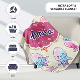 Cute Kawaii Jellyfish Starfish Pastel Ocean Creatures Cream Lovely  Personalised Custom Name Super Soft Fleece Blanket Bed Sofa Throw