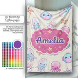 Cute Kawaii Jellyfish Starfish Pastel Ocean Creatures Cream Lovely  Personalised Custom Name Super Soft Fleece Blanket Bed Sofa Throw