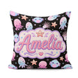 Custom Name Kawaii Jellyfish Fish Starfish Ocean Creatures Black Square Filled Cushion Throw Pillow Sofa Bed Home Decor Zip Washable UK Made