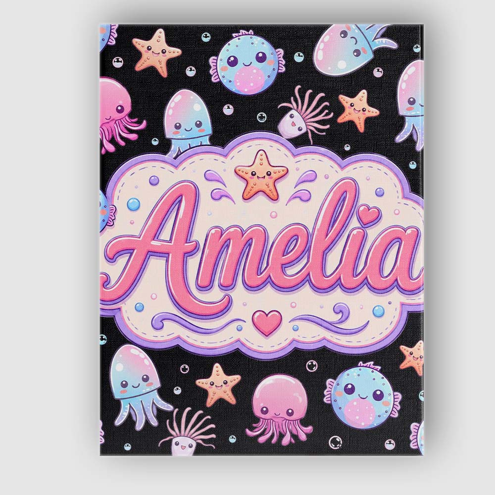 Personalised Name Kawaii Jellyfish Puffer Custom  Unique Gift Idea Elegant Feature Canvas Wall Art Print Decor Picture Ready to Hang