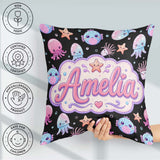 Custom Name Kawaii Jellyfish Fish Starfish Ocean Creatures Black Square Filled Cushion Throw Pillow Sofa Bed Home Decor Zip Washable UK Made