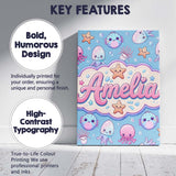 Personalised Name Kawaii Jellyfish Puffer Custom  Unique Gift Idea Elegant Feature Canvas Wall Art Print Decor Picture Ready to Hang
