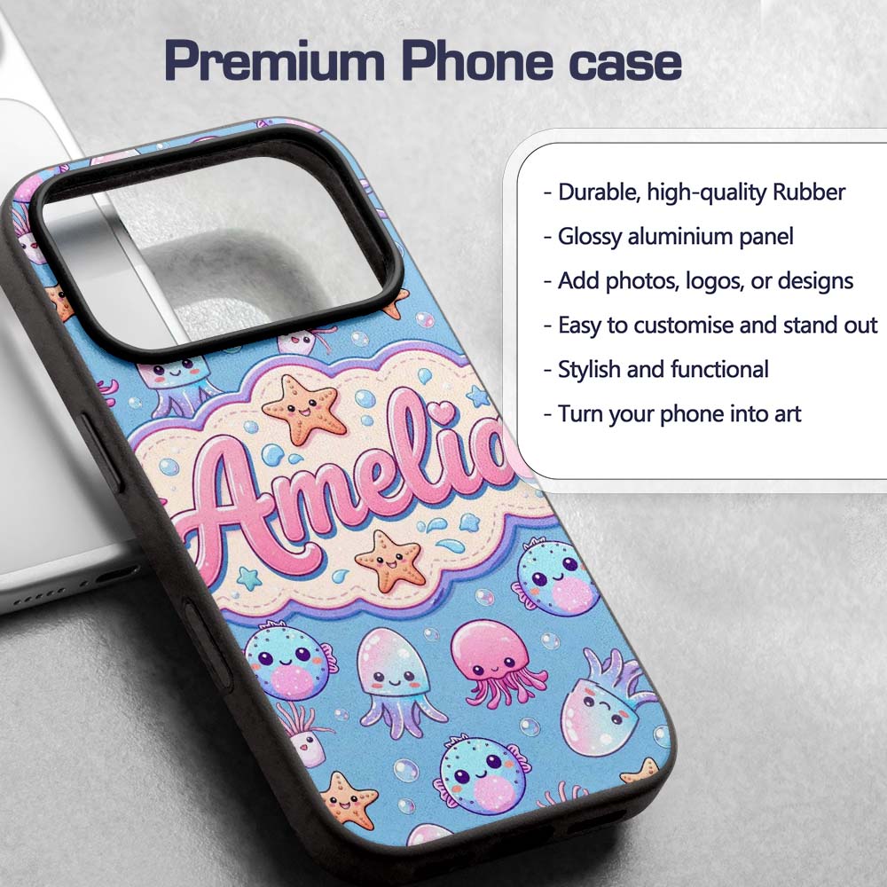 Kawaii Jellyfish Puffer Fish Starfish Pastel Custom Name Protective Phone Case Mobile Cover Durable Everyday Smartphone Shock Resistant
