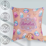 Custom Name Kawaii Jellyfish Fish Starfish Ocean Creatures Peach Square Filled Cushion Throw Pillow Sofa Bed Home Decor Zip Washable UK Made