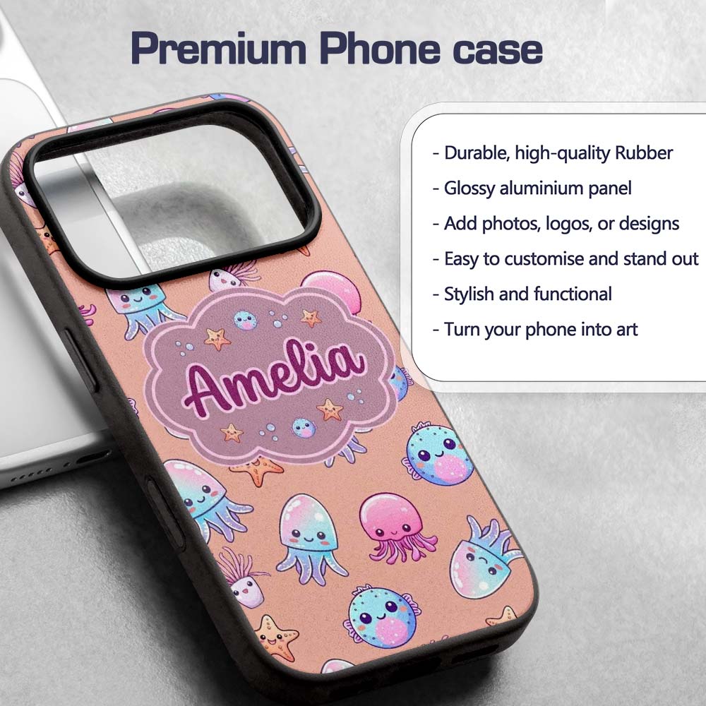 Kawaii Jellyfish Puffer Fish Starfish Pastel Custom Name Protective Phone Case Mobile Cover Durable Everyday Smartphone Shock Resistant