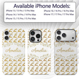 Gold Glitter Reindeer Christmas Seamless Pattern Custom Name Protective Phone Case Mobile Cover Durable Everyday Smartphone Shock Resistant