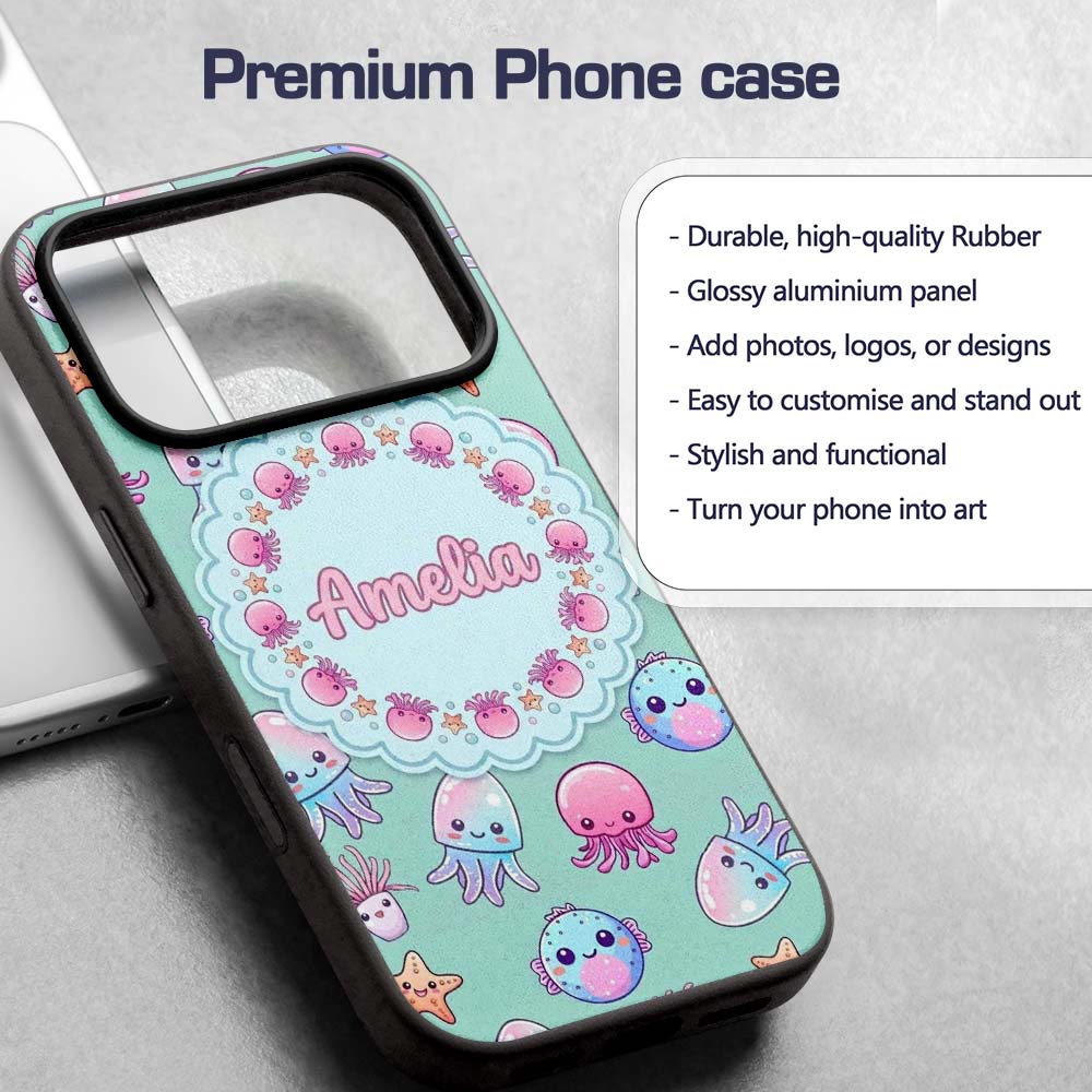 Kawaii Jellyfish Puffer Fish Starfish Pastel Custom Name Protective Phone Case Mobile Cover Durable Everyday Smartphone Shock Resistant