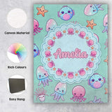 Personalised Name Kawaii Jellyfish Puffer Custom  Unique Gift Idea Elegant Feature Canvas Wall Art Print Decor Picture Ready to Hang