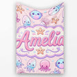 Kawaii Jellyfish Puffer Fish Starfish Pastel Ocean Creatures Pink  Personalised Custom Name Super Soft Fleece Blanket Bed Sofa Throw