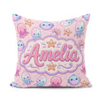 Custom Name Kawaii Jellyfish Puffer Fish Starfish Creatures Pink Square Filled Cushion Throw Pillow Sofa Bed Home Decor Zip Washable UK Made